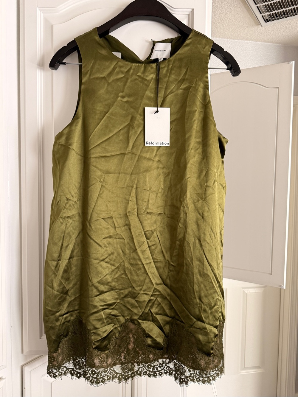 Reformation Olive Lace-Trim Mini Dress - Picture 3 of 3